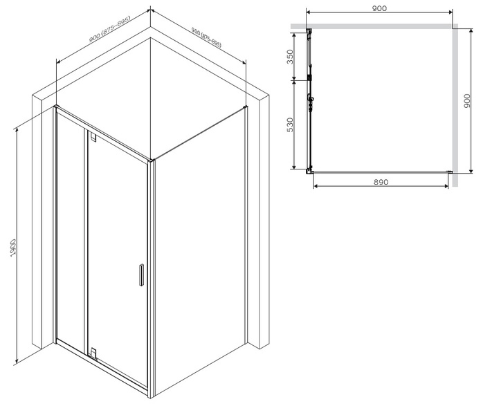 Душеве огородження Square Pivot 90x90 см, без піддону AM.PM Gem W90UG-404-090MT W90UG-404-090MT фото