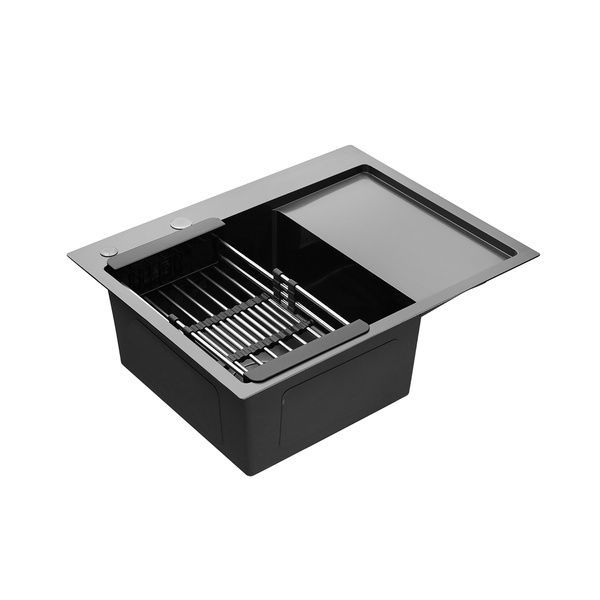 Кухонна мийка Kroner KRP Schwarze- 6350LHM PVD (3,0/1,0 мм) CV031322 фото