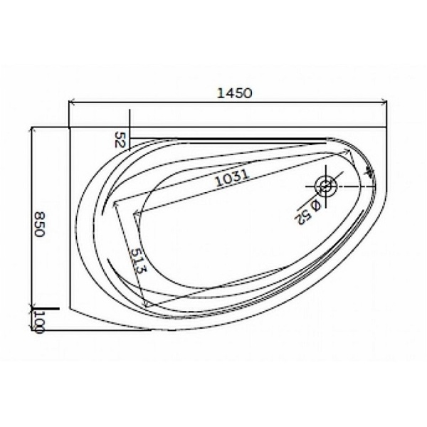 5533000 SUPERO Ванна асиметрична 145x85 см, злив зліва, колір білий, в комплекті з ніжками SN14 5533000 фото