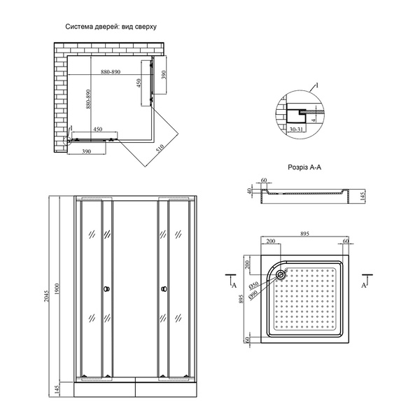 Душова кабіна Kroner KRP Eifel - Q.C.F.L. 90x90 cм CV029569 фото