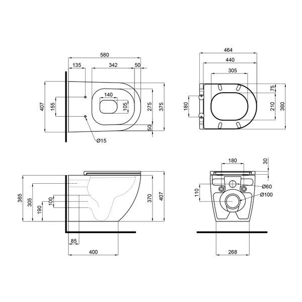 Qtap Robin Унитаз подвесной Rimless 575x360x360 мм с сиденьем Slim Duroplast/ Soft-close/ Quick relase бачок 3 /7.15L Matt Black SD00042541 фото