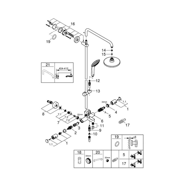 Душова система зовнішнього монтажу з термостатом Grohe QuickFix 27860001, Хром 27860001 фото