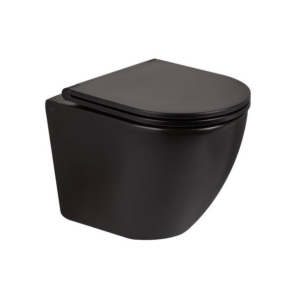 Qtap Robin Унитаз подвесной Rimless 575x360x360 мм с сиденьем Slim Duroplast/ Soft-close/ Quick relase бачок 3 /7.15L Matt Black SD00042541 фото