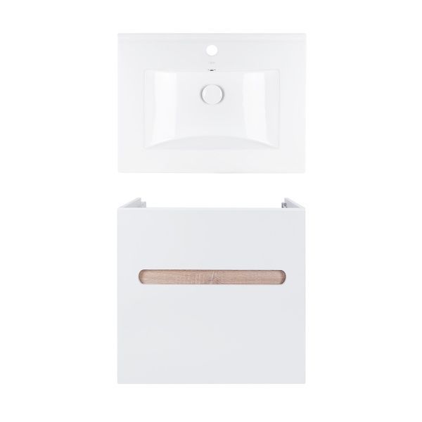 Комплект Qtap тумба підвісна Virgo 600х580х437 мм White/Whitish oak + раковина урізна Albatross QT71V44070 SD00050194 фото