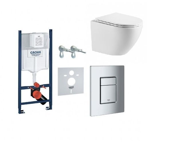 Унитаз Omnires Ottawa 49x37 rimless подвесной, сиденье дюропласт + инсталляция Grohe Rapid Sl (38721000 + OTTAWAMWBP) 38721000+OTTAWAMWBP фото