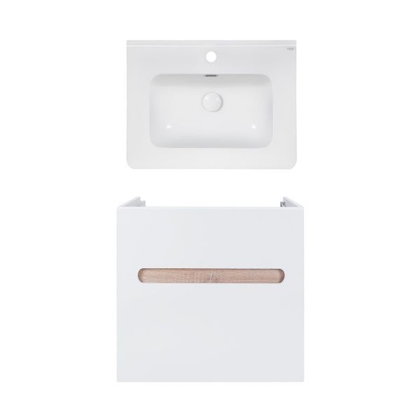 Комплект Qtap тумба підвісна Virgo 600х580х437 мм White/Whitish oak + раковина урізна Albatross 9H QT71V44072 SD00050196 фото