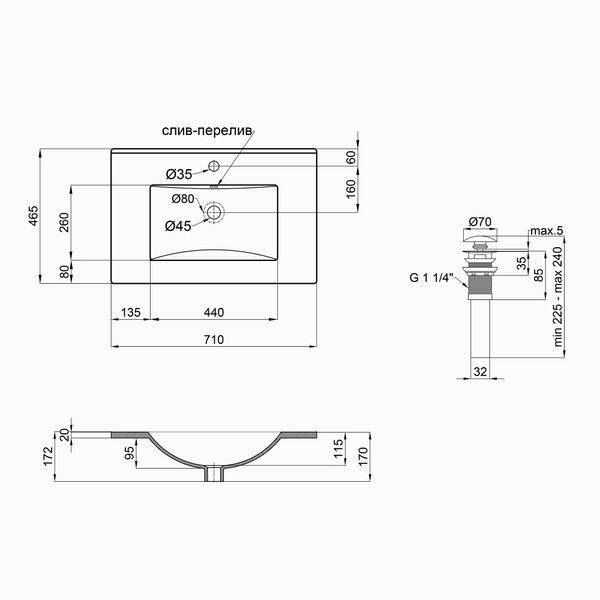 Qtap Albatross Раковина врезная прямоугольная с донным клапаном 700х460х180 мм White SD00032980 фото