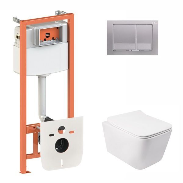 Комплект: Qtap Crow унитаз подвесной QT05335170W + Nest комплект инсталляции 4в1 (квадратная клавиша Satin) QT0133M425 + M06029SAT SD00042982 фото