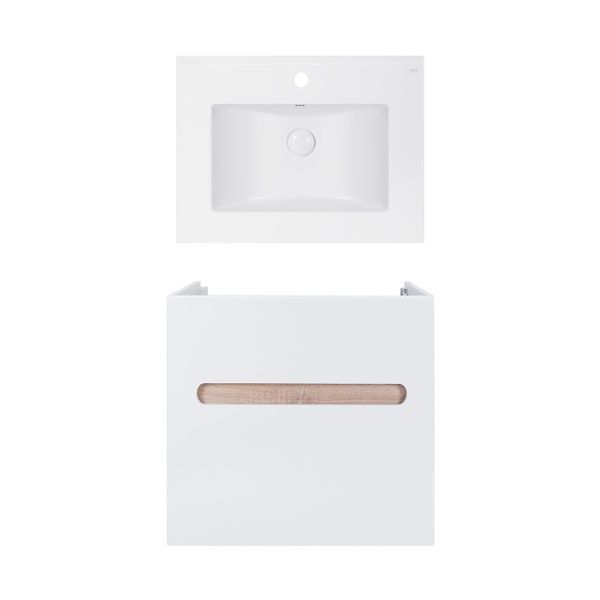 Комплект Qtap тумба підвісна Virgo 600х580х437 мм White/Whitish oak + раковина урізна Albatross E QT71V44073 SD00050197 фото