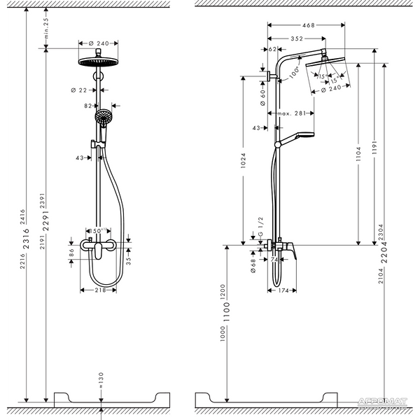 Душова система зовнішнього монтажу Hansgrohe Crometta 27269000, Хром 27269000 фото