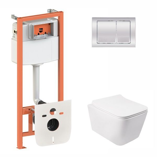 Комплект: Qtap Crow унитаз подвесной QT05335170W + Nest комплект инсталляции 4в1 (квадратная клавиша Chrome) QT0133M425 + M06028CRM SD00042983 фото