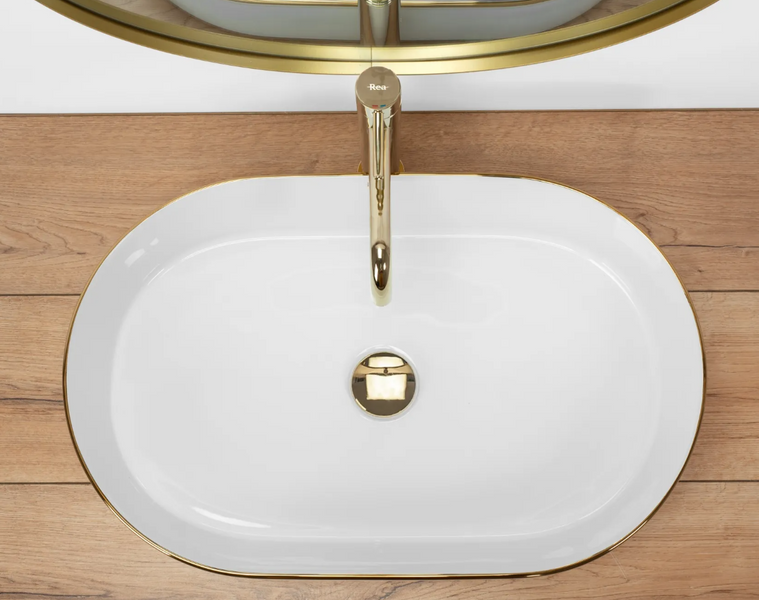 Умивальник (раковина) REA NADIA WHITE GOLD EDGE накладний білий REA-U1063 фото