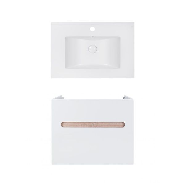 Комплект Qtap тумба підвісна Virgo 700х580х437 мм White/Whitish oak + раковина урізна Albatross E QT71V44076 SD00050200 фото