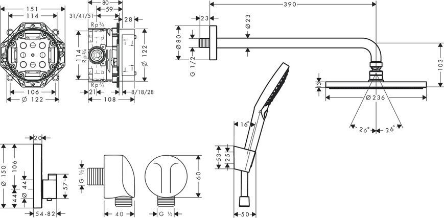 Душевая система наружного монтажа с термостатом Hansgrohe 27959670, Чорний 27959670 фото