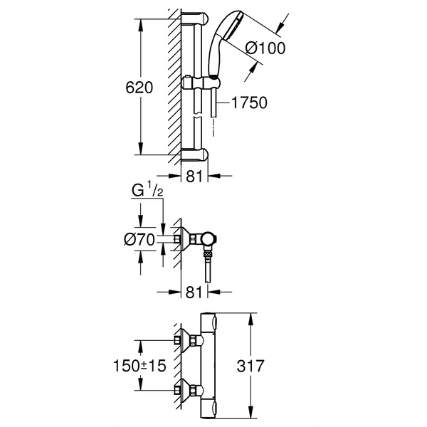 Термостат для душу із душовим гарнітуром Grohe QuickFix Precision Flow 34841000 34841000 фото