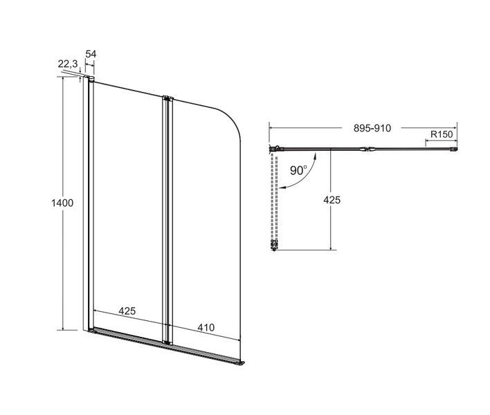 Шторка для ванны BESCO Prime-2S 90x140 PNP-2S фото