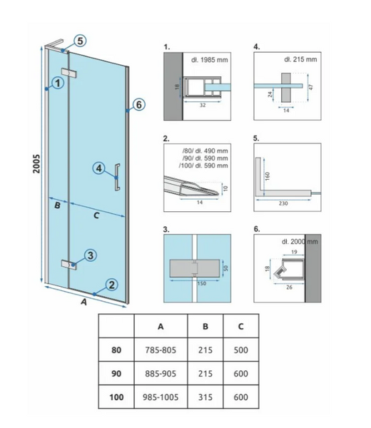 Душові двері REA HUGO BRUSHED GOLD 80 REA-K8410 фото