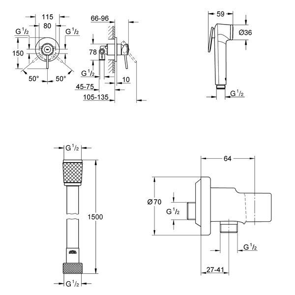 Гігієнічний душовий набір Grohe QuickFix Bau Classic UA202606QF UA202606QF фото