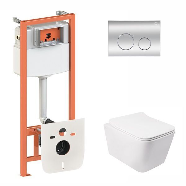 Комплект: Qtap Crow унитаз подвесной QT05335170W + Nest комплект инсталляции 4в1 (круглая клавиша Chrome) QT0133M425 + M11112CRM SD00042988 фото