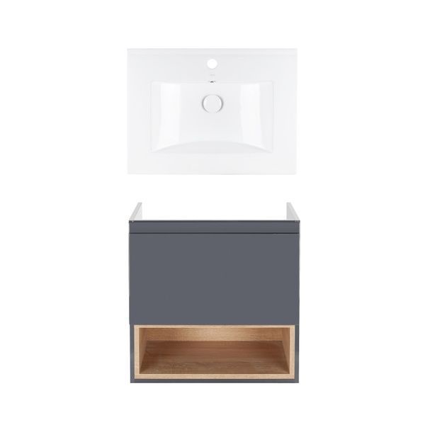 Комплект Qtap тумба подвесная Robin 600х580х437 мм Graphite/Whitish oak + раковина врезная Albatross QT71RO44041 SD00050165 фото