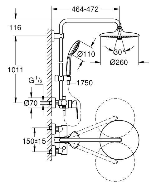 Душова система зовнішнього монтажу Grohe QuickFix 27684001, Хром 27684001 фото