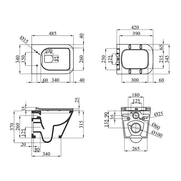 Унітаз підвісний Kroner KRP - B734UF Rimless 370х340х485 мм, сидіння Slim Duroplas t/ Soft-close / Quick relase CV031645 фото