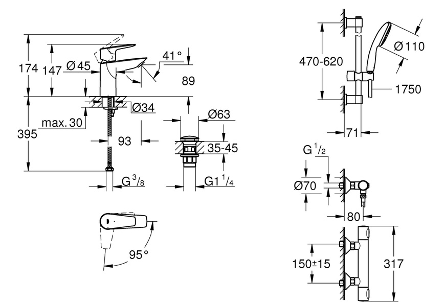 Набір QuickFix Precision Flow для душа і змішувач для раковини Start Edge M-розміру (UA202503TE) UA202503TE фото