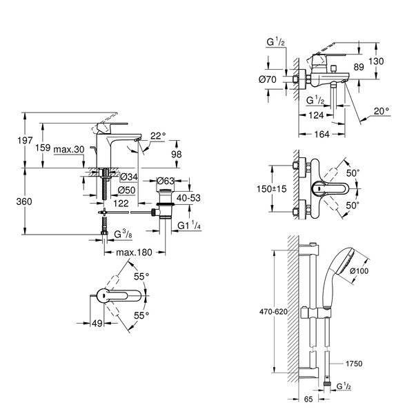 Комплект смесителей для ванной комнаты Grohe QuickFix Get UA202701MQ UA202701MQ фото