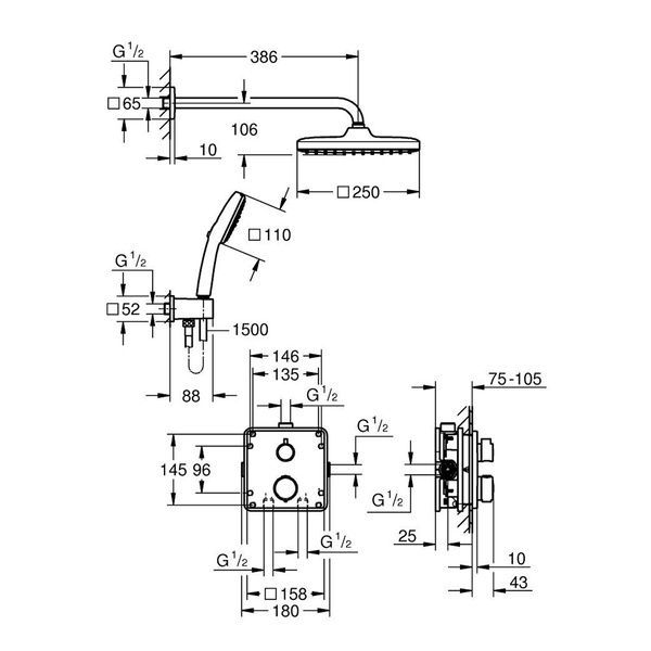 Душова система с термостатом Grohe QuickFix 348822430, чорна 348822430 фото