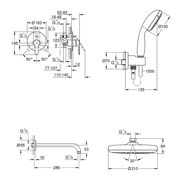 Душевая система скрытого монтажа Grohe UA202802R2, Хром UA202802R2 фото