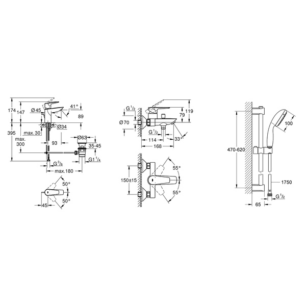 Комплект змішувачів для ванної кімнати Grohe QuickFix Start Edge UA202501SQ UA202501SQ фото