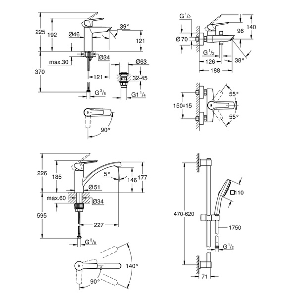 Комплект змішувачів для ванної кімнати і кухні Grohe QuickFix Start ColdStart UA202301KE UA202301KE фото