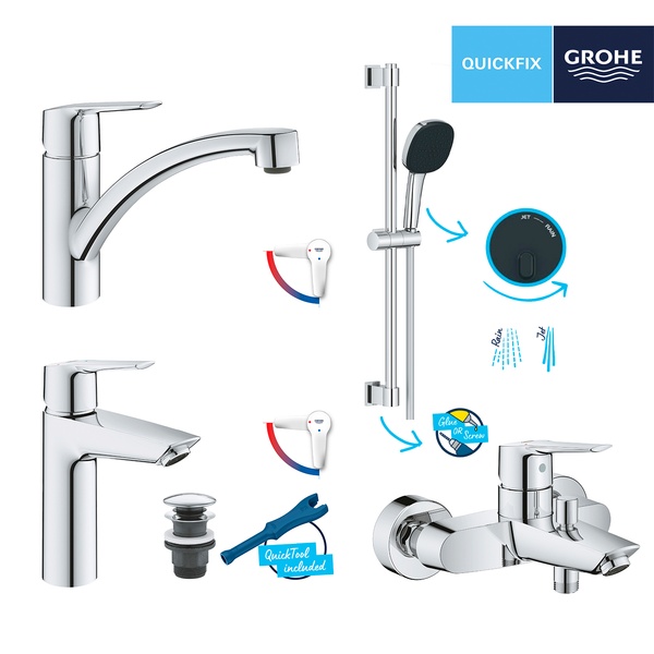 Комплект змішувачів для ванної кімнати і кухні Grohe QuickFix Start ColdStart UA202301KE UA202301KE фото