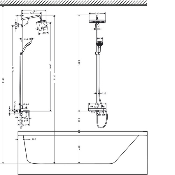 Душова система зовнішнього монтажу з термостатом Hansgrohe Croma 27687000, Хром 27687000 фото