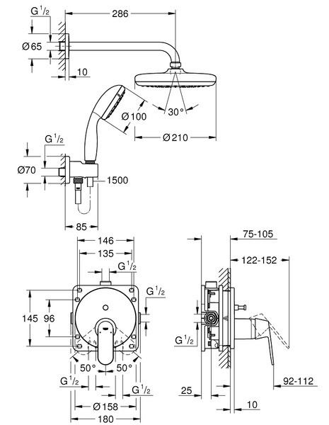 Душевая система скрытого монтажа Grohe 25219001, Хром 25219001 фото