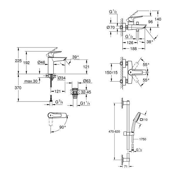 Комплект змішувачів для ванної кімнати Grohe QuickFix Start ColdStart UA202301ME UA202301ME фото