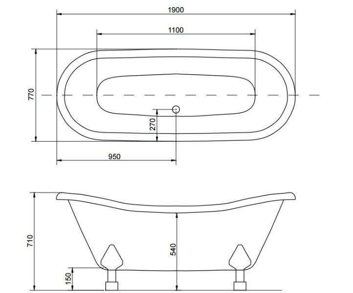 Ванна акриловая AMELIA ретро 190х77 с ногами белыми WKA-190W+BI фото