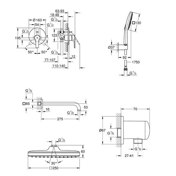 Душевая система скрытого монтажа Grohe UA25183007, Хром UA25183007 фото