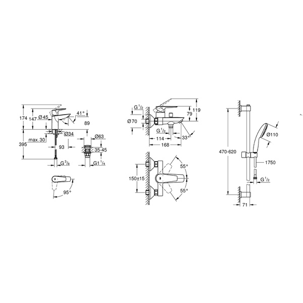 Комплект змішувачів для ванної кімнати Grohe QuickFix Start Edge ColdStart UA202501SE UA202501SE фото