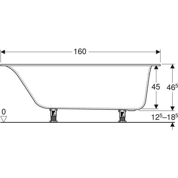 Ванна Geberit 554.001.01.1 прямоугольная 160x70см, слив и перелив в зоне ног, с ножками, цвет белый 554.001.01.1 фото