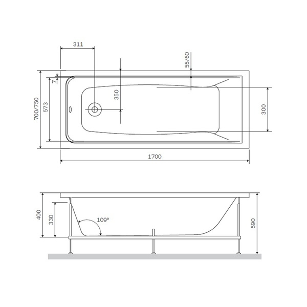 Ванна акриловая 170х70 см AM.PM Gem W90A-170-070W-A W90A-170-070W-A фото