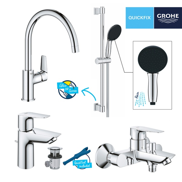 Комплект смесителей для ванной комнаты и кухни Grohe QuickFix Start Edge UA202501SK UA202501SK фото