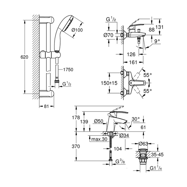 Набір змішувачів для ванної кімнати Grohe Start Vitalio 32278551 32278551 фото