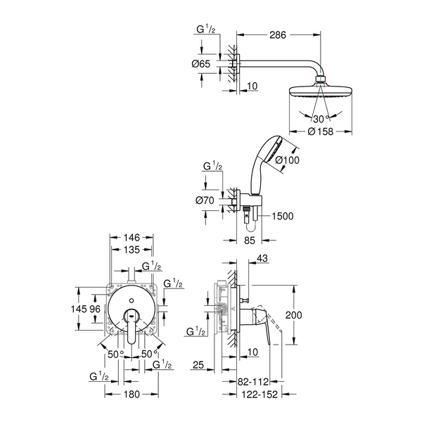 Душова система прихованого монтажу Grohe QuickFix 25220001, Хром 25220001 фото