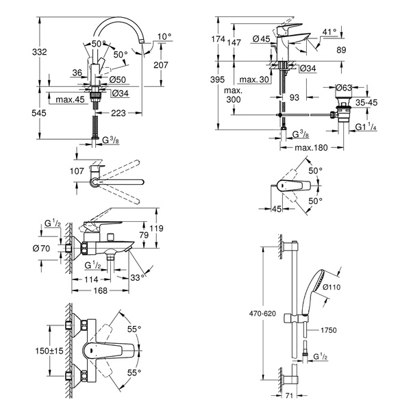 Комплект смесителей для ванной комнаты и кухни Grohe QuickFix Start Edge UA202501SK UA202501SK фото