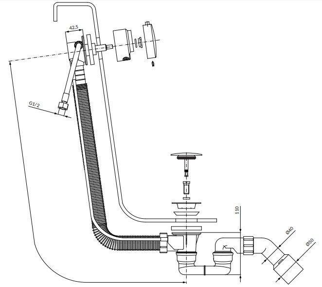 Сифон для ванни з переливом Omnires CGS chrome (TK122-PLUS-3.01+64-SCR) TK122-PLUS-3.01+64-SCR фото