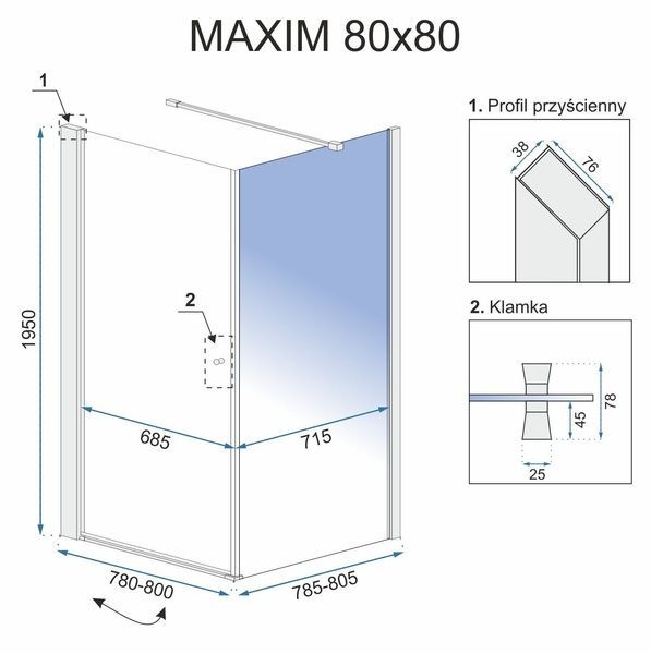 Душова кабіна REA MAXIM 80х80 L REA-K0264 фото