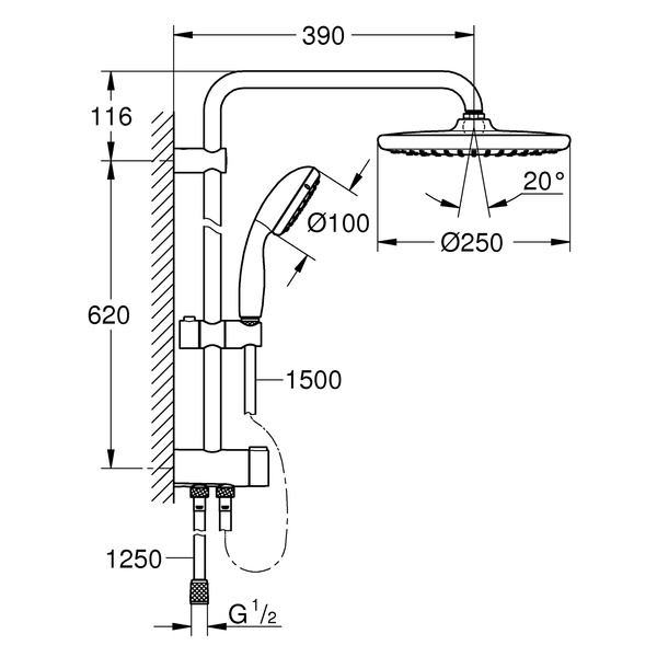 Душевая система наружного монтажа без смесителя Grohe 26817000, Хром 26817000 фото