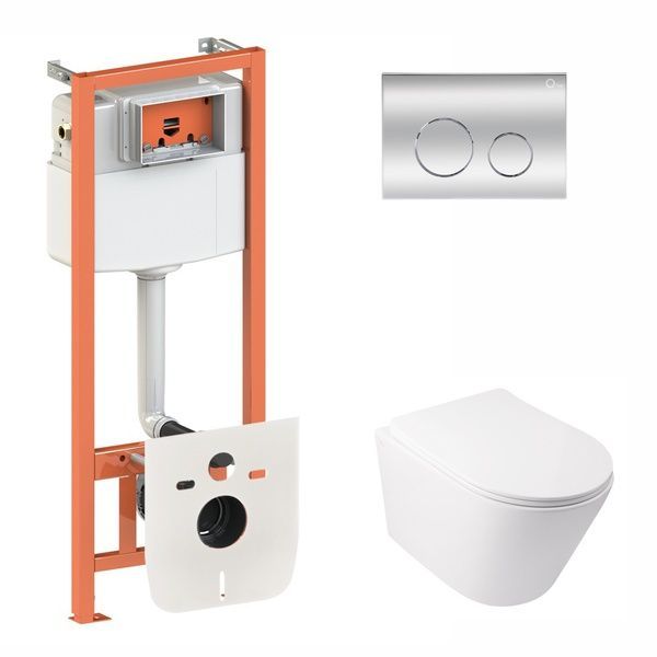 Комплект: Qtap Swan унитаз подвесной QT16335178W + Nest комплект инсталляции 4в1 (круглая клавиша Chrome) QT0133M425 + M11112CRM SD00042996 фото