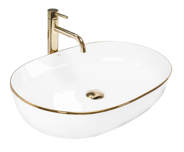 Умивальник (раковина) REA CLEO 61 WHITE GOLD EDGE накладний білий REA-U6211 фото